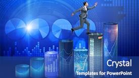  Presentation with bar - PPT theme with trades education - businessman jumping over bar charts background and a ocean colored foreground