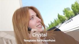  Presentation with tradeshow - Slide set featuring tradeshow - beautiful saleswoman talking on mobile background and a coral colored foreground