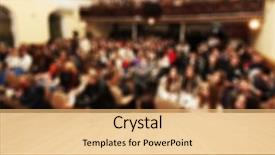  Presentation with tradeshow - PPT theme with tradeshow - blured big meeting of people background and a yellow colored foreground