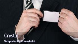  Presentation with tradeshow - Amazing slide set having tradeshow - business man adjusting his nametag backdrop and a  colored foreground