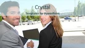  Presentation with partners - Audience pleasing theme consisting of tradeshow - business partners meeting outside backdrop and a  colored foreground