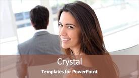  Presentation with conference - Colorful presentation theme enhanced with tradeshow - business people attending conference backdrop and a tawny brown colored foreground