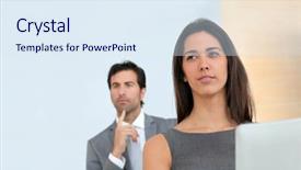  Presentation with conference - Cool new presentation theme with tradeshow - business people attending conference backdrop and a sky blue colored foreground