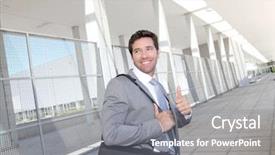 Presentation with businessman standing on mountain top - PPT layouts with tradeshow - businessman standing with briefcase background and a gray colored foreground