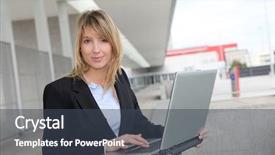  Presentation with tradeshow - Amazing slides having tradeshow - businesswoman working on laptop computer backdrop and a  colored foreground