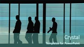  Presentation with tech - Presentation with tradeshow - silhouettes of workers executives background and a ocean colored foreground