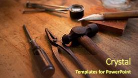  Presentation with wooden lighting - Presentation enhanced with tradesman - antique hammer pliers and screw background and a tawny brown colored foreground