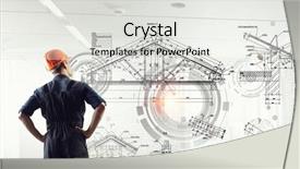  Presentation with interface - Slide deck with tradesman - builder man and media interface background and a light gray colored foreground