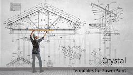  Presentation with builder - Presentation consisting of tradesman - builder woman taking measures mixed background and a light gray colored foreground