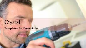  Presentation with drilling - PPT theme having tradesman - carpenter drilling background and a coral colored foreground