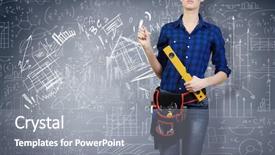  Presentation with mechanic seals - Presentation theme featuring tradesman - close up of woman mechanic background and a gray colored foreground