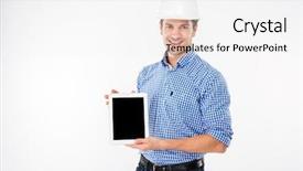  Presentation with happy sad face man - Slide deck consisting of tradesman - happy young man architect background and a white colored foreground