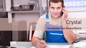  Presentation with telephone - Cool new PPT theme with tradesman - plumbers merchant on the telephone backdrop and a lemonade colored foreground