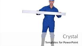  Presentation with steel - Presentation theme consisting of tradesman-holding-up-a-steel background and a white colored foreground
