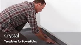  Presentation with flooring - Amazing slide set having tradesman laying down linoleum flooring backdrop and a  colored foreground