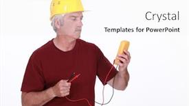  Presentation with multimeter - PPT layouts with tradesman-looking-at-his-multimeter background and a white colored foreground
