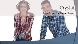  Presentation with apprentice - Slide set having tradesman training his apprentice background and a light gray colored foreground