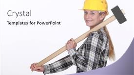  Presentation with mallet - PPT theme featuring tradeswoman-carrying-a-mallet background and a white colored foreground
