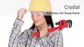  Presentation with pipe - Amazing PPT theme having tradeswoman holding pipe wrench backdrop and a white colored foreground