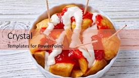  Presentation with tapas - Colorful presentation enhanced with tradicion food - bravas potatoes pinchos tapas backdrop and a coral colored foreground