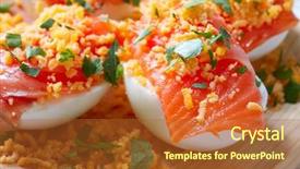  Presentation with tapas - PPT layouts consisting of tradicion food - filled eggs with salmon pinchos background and a red colored foreground