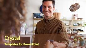  Presentation with medical sales - Presentation theme having trading cards - man paying sales assistant background and a  colored foreground