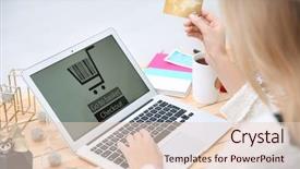  Presentation with trading card - Amazing PPT theme having trading cards - young woman with credit card backdrop and a lemonade colored foreground