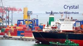  Presentation with cargo ship - Cool new presentation with trading seaport with cranes cargo backdrop and a sky blue colored foreground