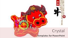  Presentation with doll - Beautiful theme featuring tradition-chinese-cloth-doll-ox backdrop and a coral colored foreground