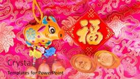  Presentation with chinese new year 2021 - Presentation theme consisting of tradition-chinese-cloth-doll-ox background and a red colored foreground