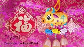  Presentation with chinese new year 2021 - Beautiful presentation theme featuring tradition-chinese-cloth-doll-ox backdrop and a coral colored foreground