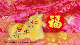  Presentation with chinese new year 2021 - Presentation having tradition-chinese-cloth-doll-ox background and a yellow colored foreground