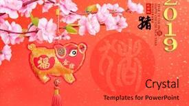  Presentation with pig year - Audience pleasing slide set consisting of tradition chinese cloth doll pig backdrop and a red colored foreground