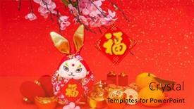 Presentation with chinese new year - Presentation theme having tradition-chinese-cloth-doll-rabbit background and a red colored foreground