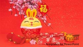 Presentation with translation - PPT theme consisting of tradition-chinese-cloth-doll-rabbit background and a red colored foreground