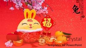  Presentation with golden seal - Presentation design featuring tradition-chinese-cloth-doll-rabbit background and a red colored foreground