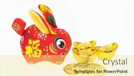  Presentation with translation - PPT theme having tradition-chinese-cloth-doll-rabbit background and a yellow colored foreground