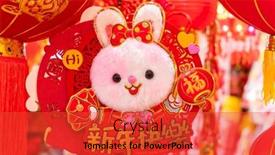 Presentation with translation - Slide deck having tradition-chinese-cloth-doll-rabbit background and a red colored foreground