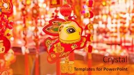  Presentation with translation - Presentation design consisting of tradition-chinese-cloth-doll-rabbit background and a red colored foreground