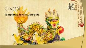  Presentation with chinese dragon - PPT theme with tradition-chinese-golden-dragon-statue and a blonde colored foreground