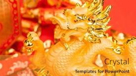  Presentation with chinese dragon - PPT theme having tradition-chinese-golden-dragon-statue background and a yellow colored foreground