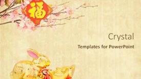  Presentation with chinese new year - Presentation theme having tradition-chinese-golden-rabbit-statue background and a lemonade colored foreground