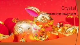  Presentation with translation - Presentation theme featuring tradition-chinese-golden-rabbit-statue background and a red colored foreground