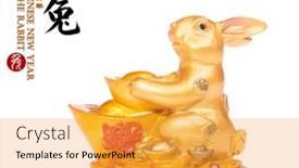  Presentation with golden seal - Slide deck enhanced with tradition-chinese-golden-rabbit-statue background and a yellow colored foreground