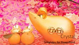  Presentation with rat - Colorful PPT theme enhanced with tradition-chinese-golden-rat-statue backdrop and a gold colored foreground