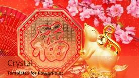  Presentation with rat - Presentation design consisting of tradition-chinese-golden-rat-statue background and a red colored foreground