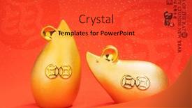  Presentation with golden seal - Colorful PPT theme enhanced with tradition-chinese-golden-rat-statue backdrop and a red colored foreground