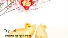  Presentation with golden seal - Cool new PPT theme with tradition-chinese-golden-rat-statue backdrop and a blonde colored foreground