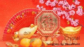  Presentation with rat - Colorful slide set enhanced with tradition-chinese-golden-rat-statue backdrop and a red colored foreground