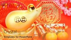  Presentation with rat - Slides having tradition-chinese-golden-rat-statue background and a gold colored foreground